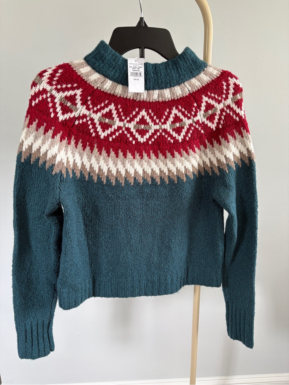 NWT American Eagle Fair Isle Knit Mock Neck Sweater Women’s Size XS